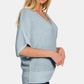 Zenana Make Your Move V-Neck Short Sleeve Dolman Sweater in Blue Grey