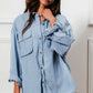 BiBi Stitched With Love Button Down Stitch Detail Shirt with Chest Pockets in Denim