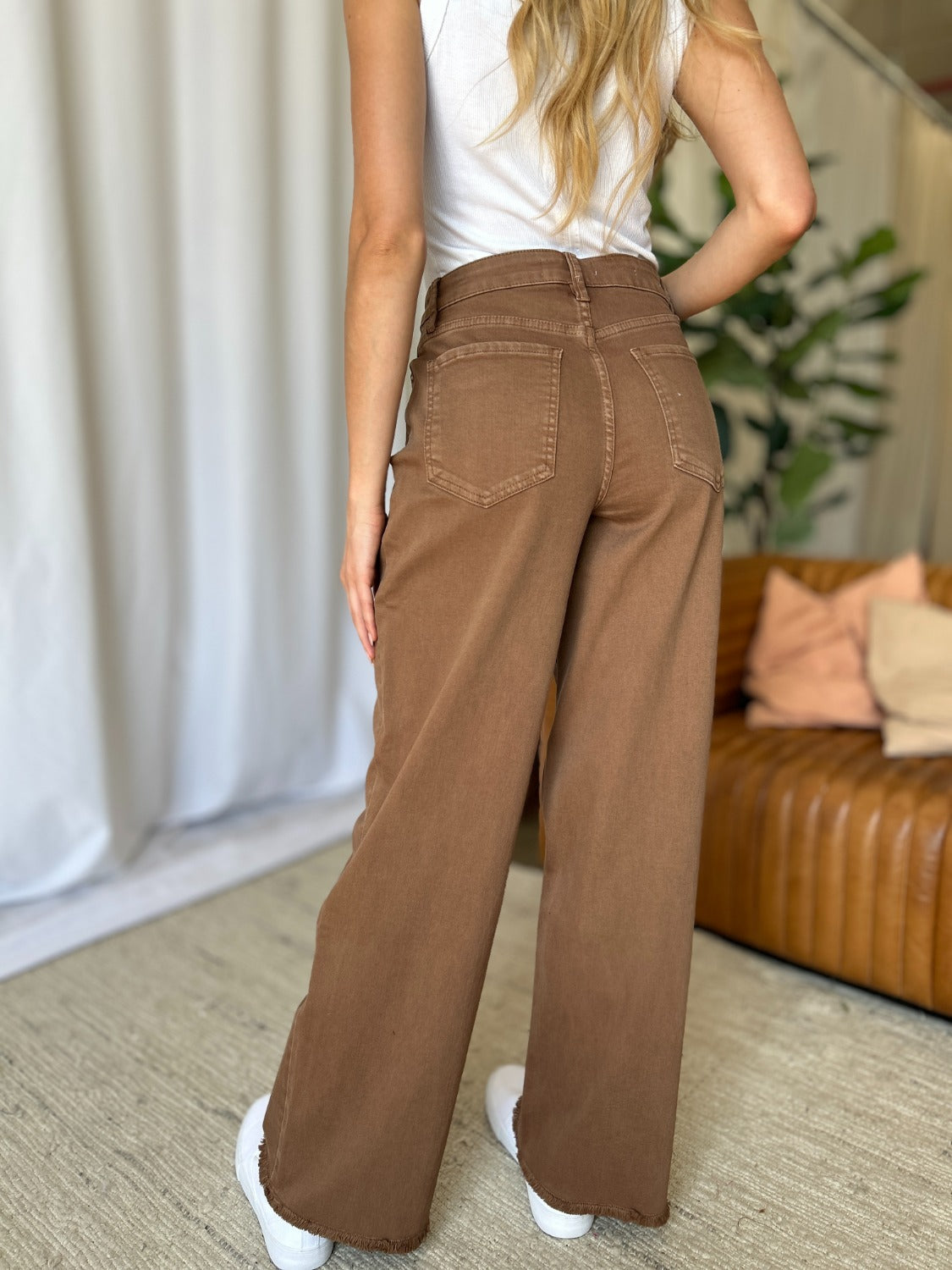 RFM Dawn High Rise Garment Dye Wide Leg Jeans in Coffee