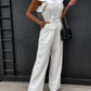 Captivating Muse Ruffled Round Neck Cap Sleeve Jumpsuit with Pockets