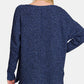 Zenana By The Fire High-Low Center Seam V-Neck Sweater in Dark Navy