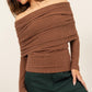 HYFVE Turn The Heat Up Fuzzy Off Shoulder Textured Knit Top in Brown