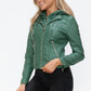 Snobbish Embrace The Day Faux Leather Zip Up Drawstring Hooded Jacket in Sage