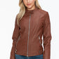 Snobbish A Wild Ride Faux Leather Biker Jacket with Side Zip Pockets in Brandy