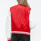 Love Me Now Bring The Love PU Leather Contrast Snap Down Bomber Jacket in Red/Wine