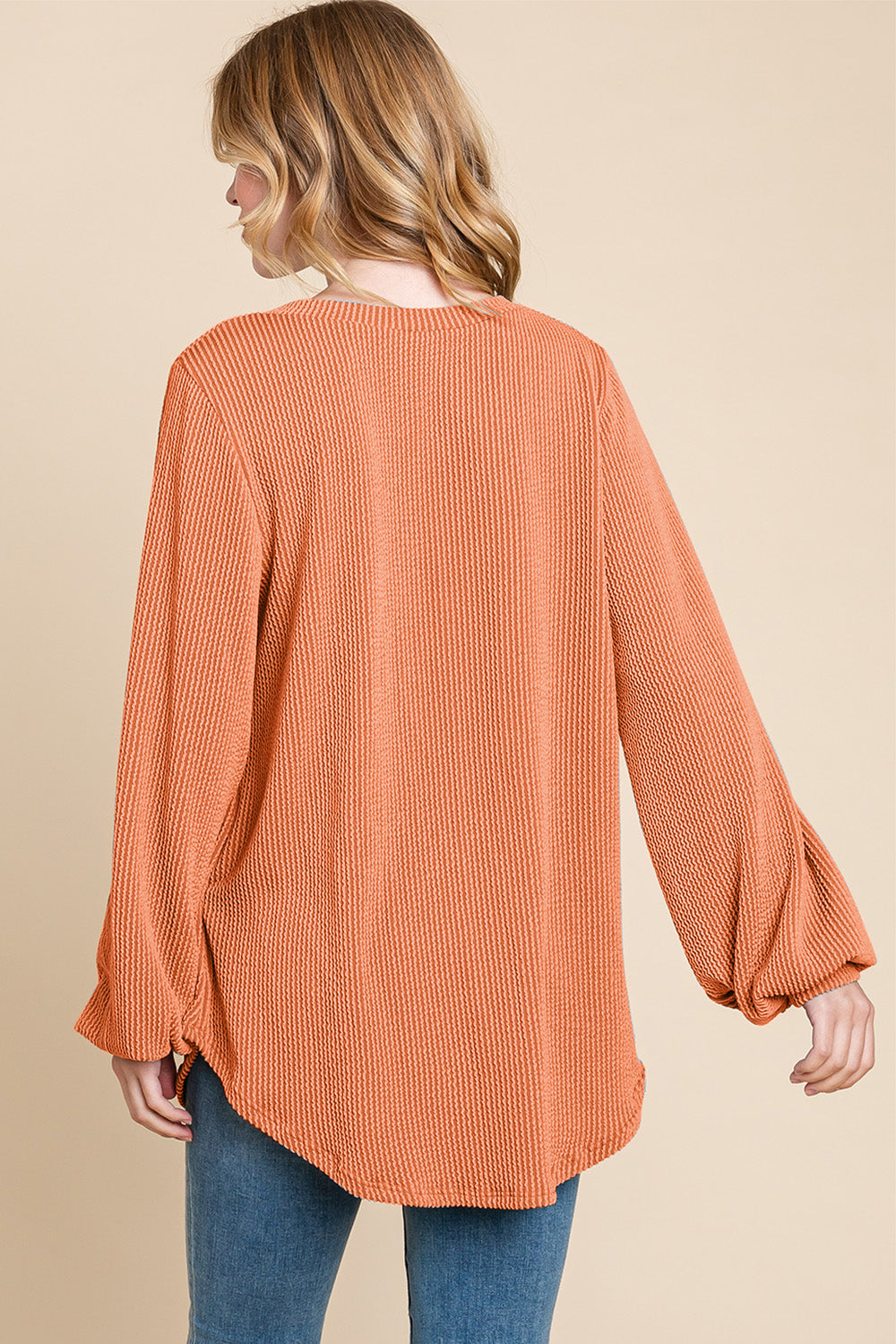 BOMBOM Chasing Dreams Long Sleeve Curved Hem Ribbed T-Shirt in Pumpkin