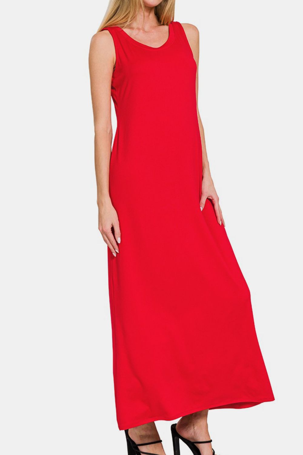 Zenana Simply Slaying Scoop Neck Wide Strap Tank Dress in Red