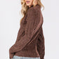 SAGE + FIG Add More Sparkle Glitter Mock Neck Lettuce Hem Long Sleeve Top in Brown
