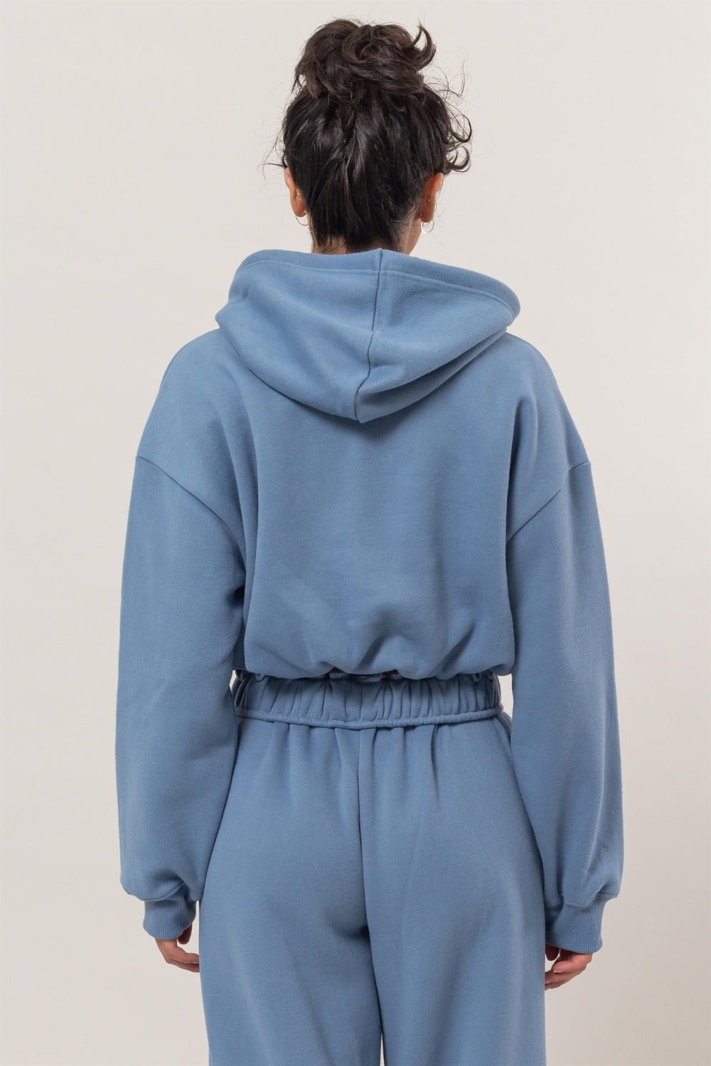 HYFVE Bubbly and Cozy Bubble Hem Cropped Hoodie in Gray Blue
