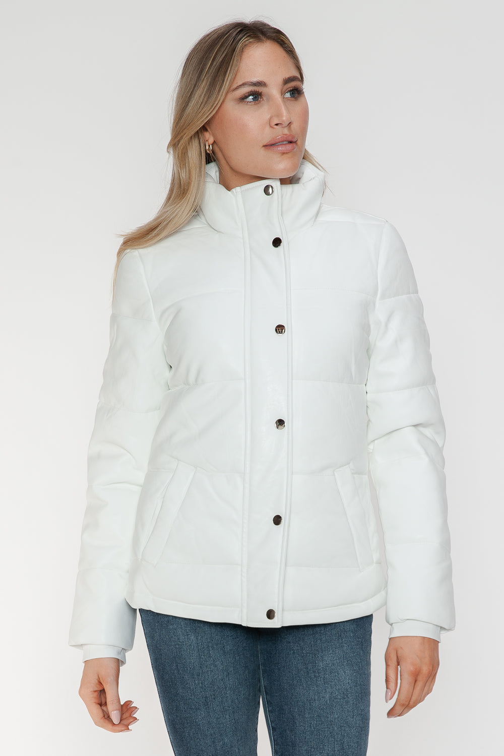 YMI Cozy Perfection Pocketed Zip Up Turtleneck Puffer Jacket in White