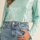 MABLE Bringing The Glitz Shoulder Padded Sequin Crop Top in Mint