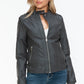 Snobbish Born To Ride PU Leather Biker Jacket with Side Zip Pockets in Charcoal