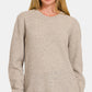 Zenana It's In The Curve Long Sleeve Curved Hem Sweater in H Beige