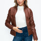 YMI Fuzzy Feels Faux Layered Double-Zipper Jacket with Fuzzy Hood in Brandy