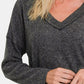 Zenana Breath of Fresh Air Ribbed V-Neck Drop Shoulder Top in Black