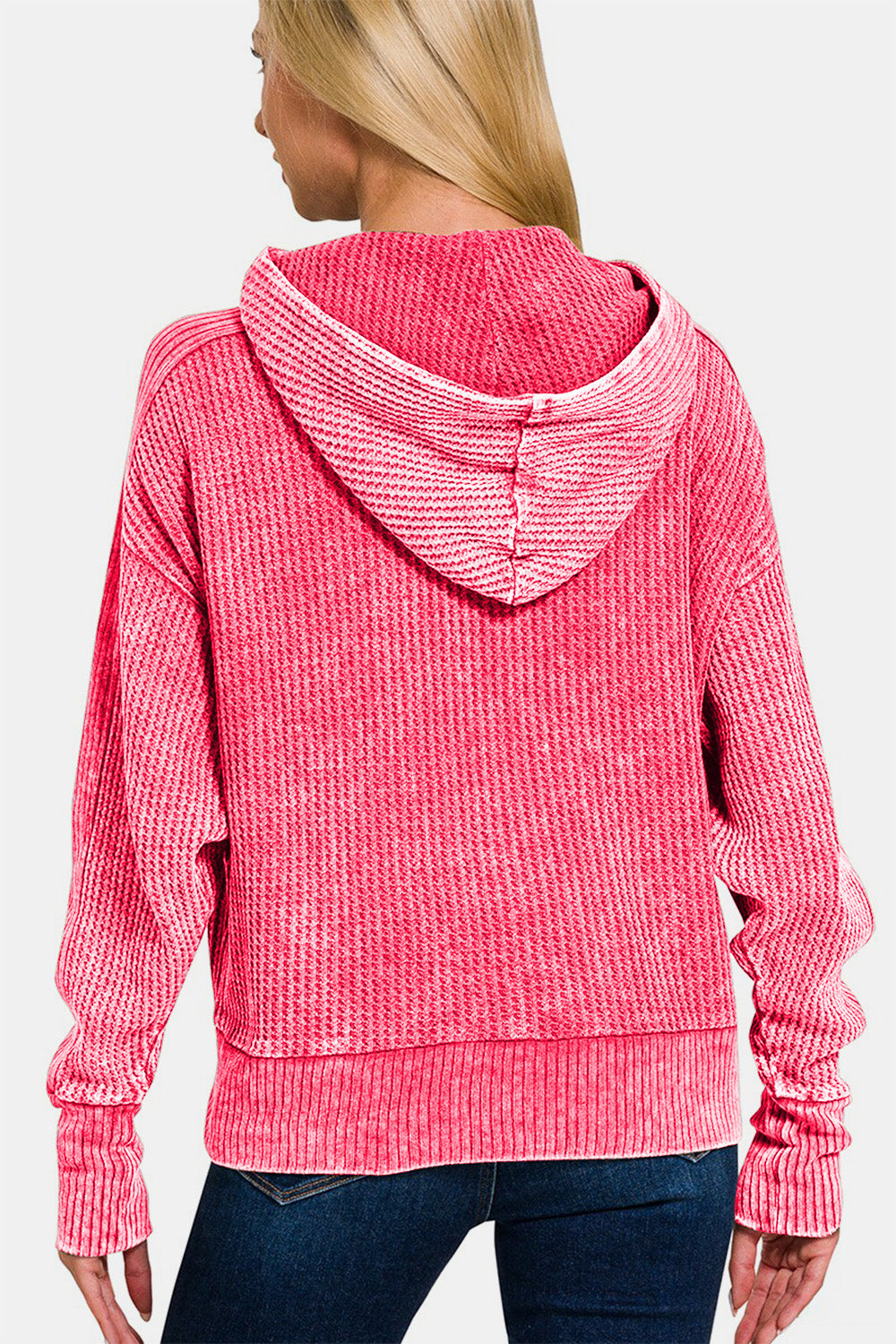 Zenana Chill Days Washed Zip Up Hooded Jacket in Fuchsia