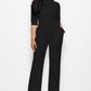 Driven Mock Neck Tie-Waist Half Sleeve Jumpsuit with Pockets