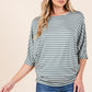 BOMBOM Casually Striped Boat Neck Dolman Sleeve Top in Dusty Olive