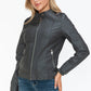 Snobbish Born To Ride PU Leather Biker Jacket with Side Zip Pockets in Charcoal