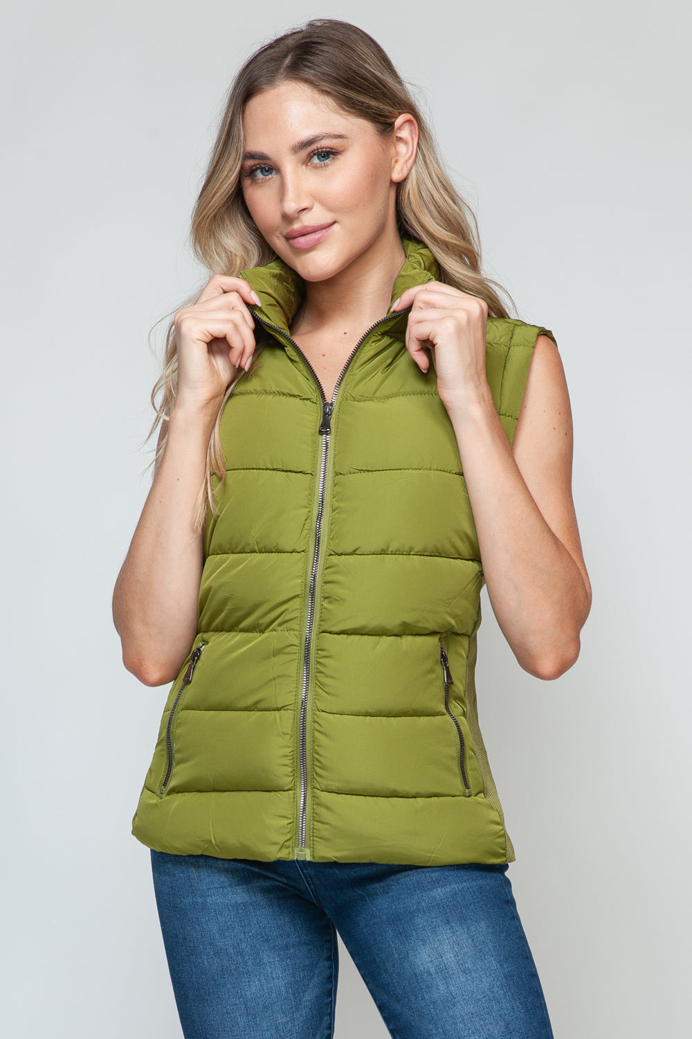 Snobbish Feeling Snug Zip Up Turtleneck Vest with Pockets in Cardamom Seed