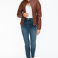 Snobbish Born To Ride PU Leather Biker Jacket with Side Zip Pockets in Brandy