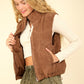 VERY J Fall Adventures Zip Up Padded Corduroy Puffer Vest in Chocolate