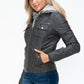 YMI Hooded and Happy Removable Faux Layered Multi-Pocket Jacket with Fuzzy Hood in Charcoal