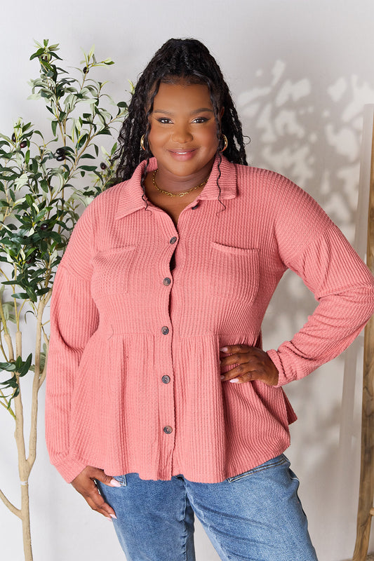 Heimish My Favorite Fall Day Waffle-Knit Button Down Blouse