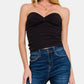 Zenana Stole My Heart Ruched Twisted Sweetheart Neck Top in Black