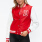 Love Me Now Bring The Love PU Leather Contrast Snap Down Bomber Jacket in Red/Wine