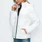 How Dare U Embrace The Chill Pocketed Zip Up Puffer Jacket with Removable Hood in White