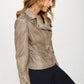 Coalition LA Classy With An Attitude Studded Classic Moto Faux Leather Jacket in Mocha