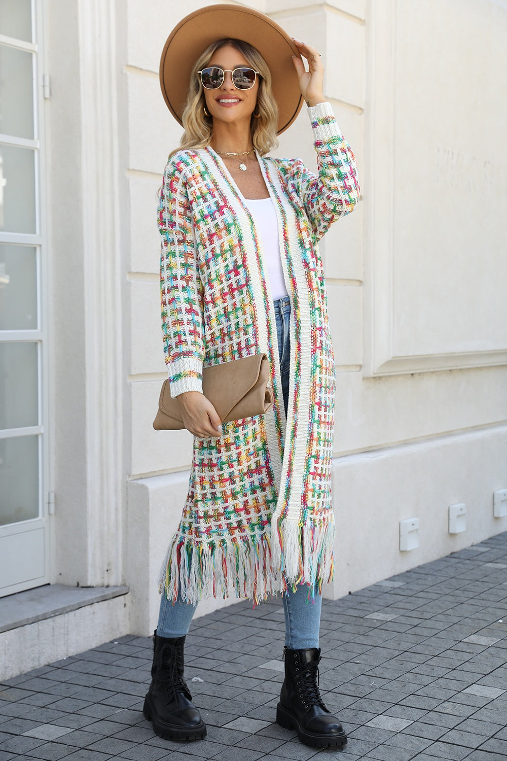 Angel Wings My Shaded Sunshine Multicolored Open Front Fringe Hem Cardigan