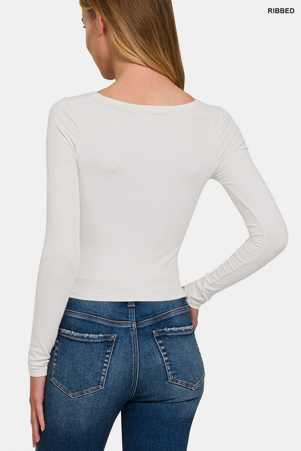 Zenana Center Street Scoop Neck Long Sleeve T-Shirt in White