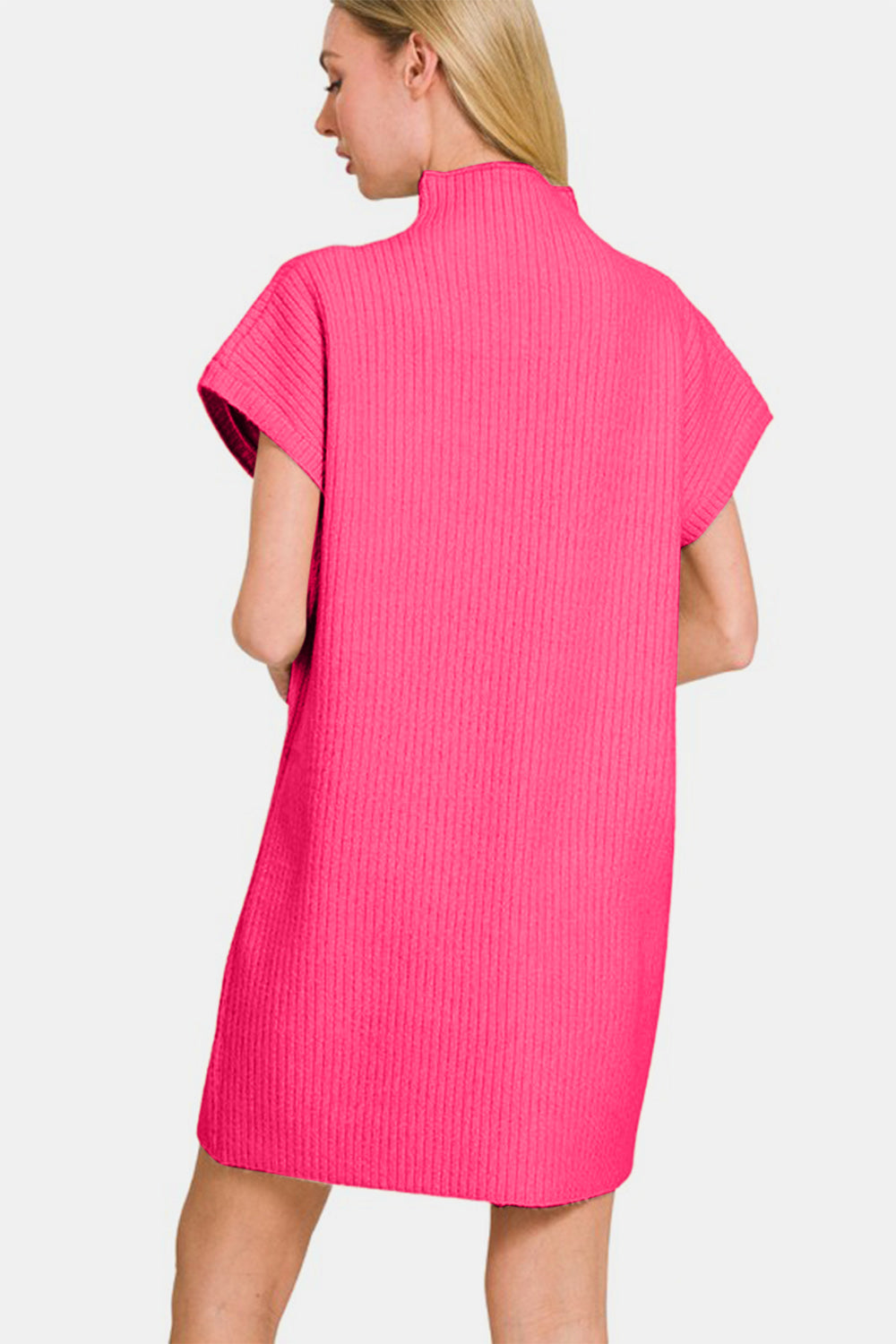 Zenana I'm Ready Short Sleeve Sweater Mini Dress in Hot Pink