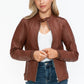 Snobbish Born To Ride PU Leather Biker Jacket with Side Zip Pockets in Brandy