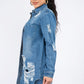 American Bazi Center Stage Distressed Button Down Denim Shirt Jacket