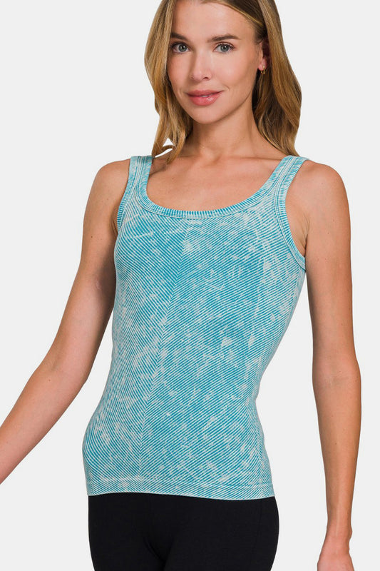 Zenana Chance Of Sun Ribbed Scoop Neck Tank in Ice Blue