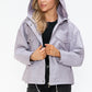 How Dare U My Favorite Layer Drawstring Hem PU Leather Zip Up Jacket in Lilac
