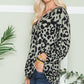 Celeste Embracing Wild V-Neck Long Sleeve Blouse in Olive Leopard