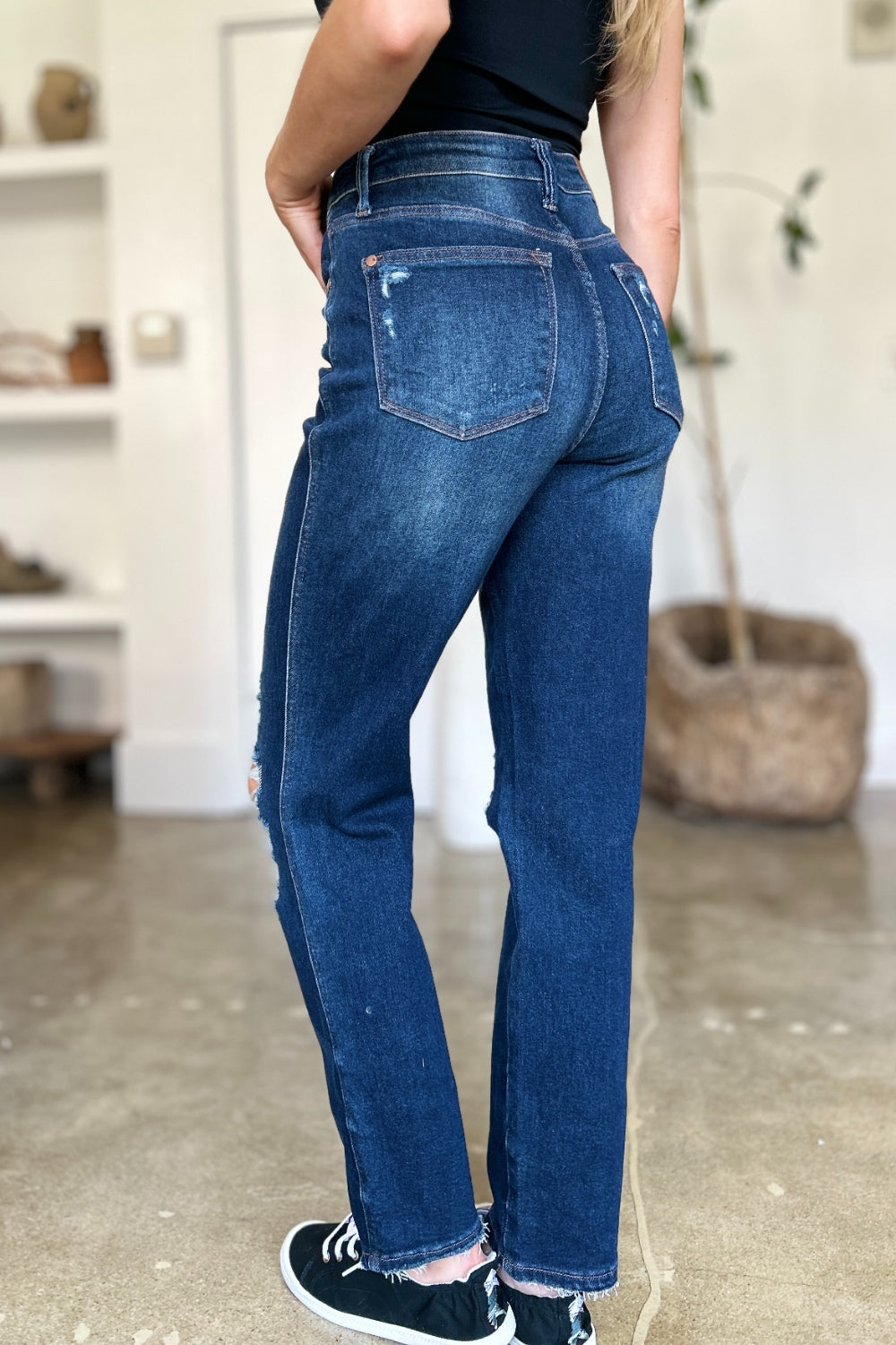 Judy Blue Nana High Waist Rigid Magic Heavy Destroy Straight Jeans