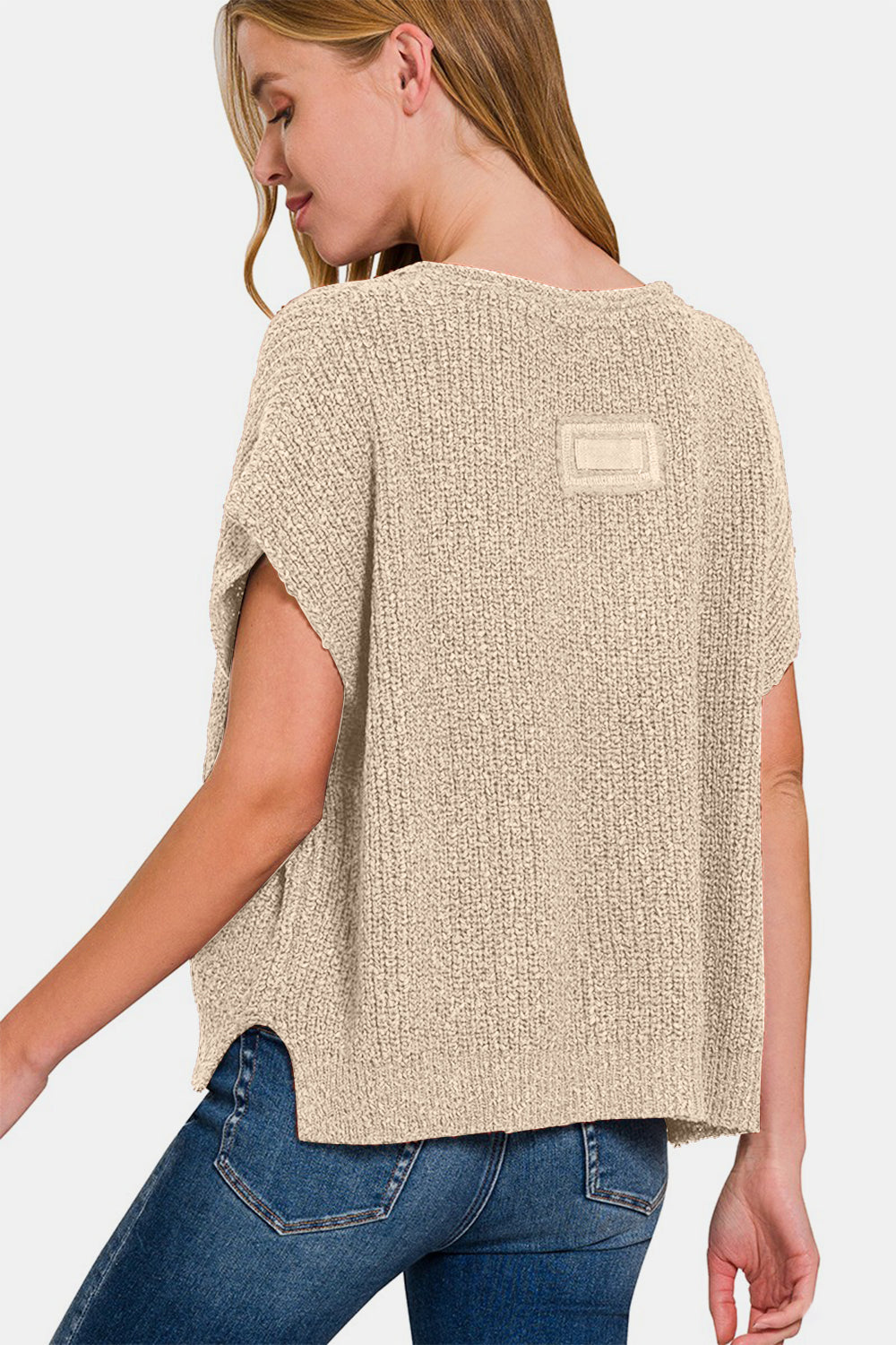 Zenana A Timeless Reality Short Sleeve Side Slit Sweater in H Mocha