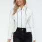 Snobbish Embrace The Day Faux Leather Zip Up Drawstring Hooded Jacket in White