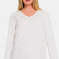 Zenana Make Your Mark V-Neck Long Sleeve T-Shirt in White