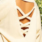 POL Feeling Happy Back Cross Strap Detail Balloon Sleeve Sweatshirt in Cream Milk