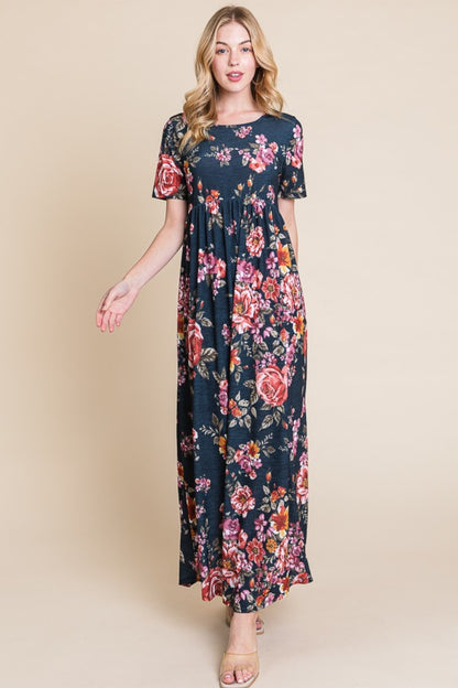 BOMBOM Follow Me There Floral Short Sleeve Maxi Dress