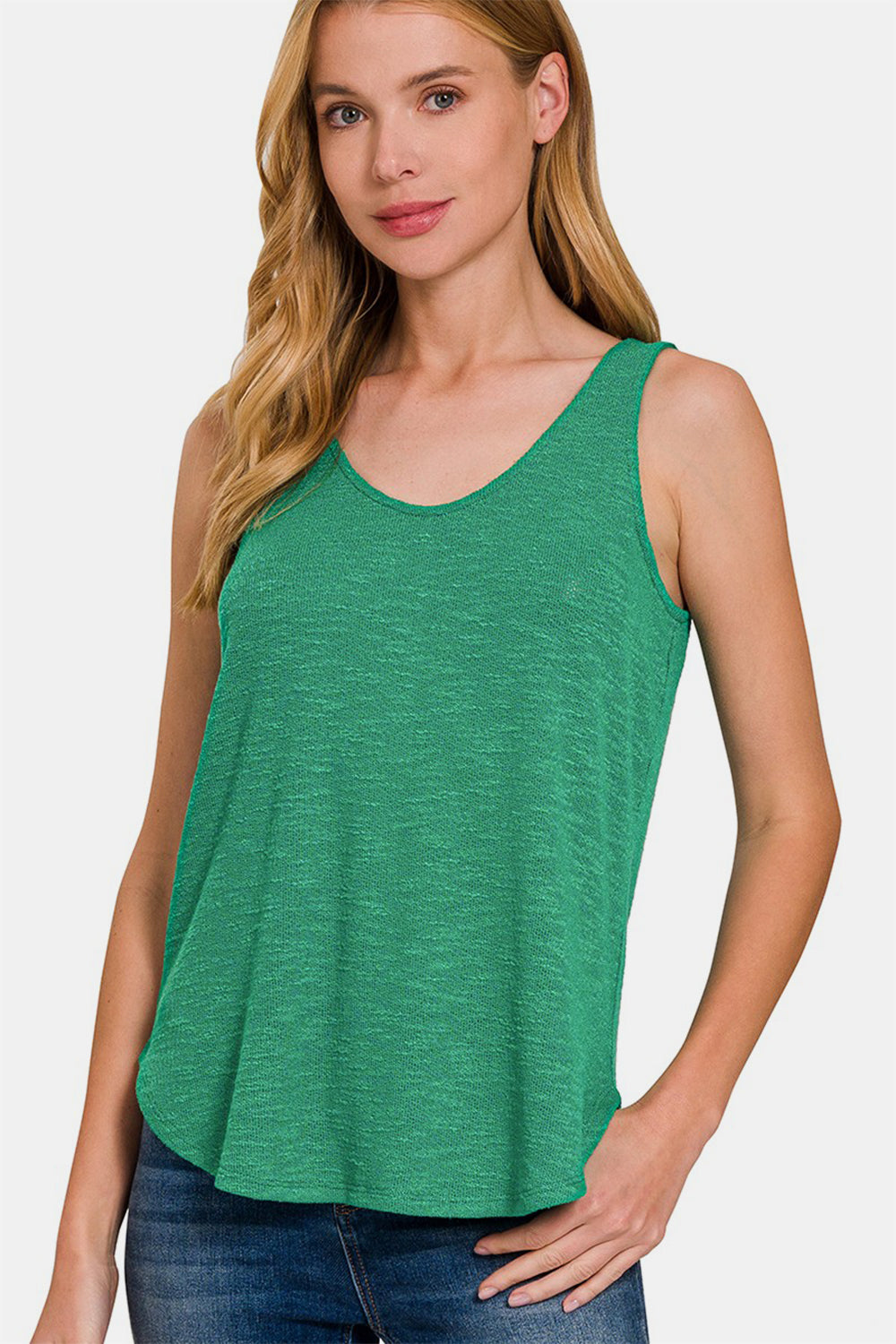 Zenana Made For Me Curved Hem Tank in Green