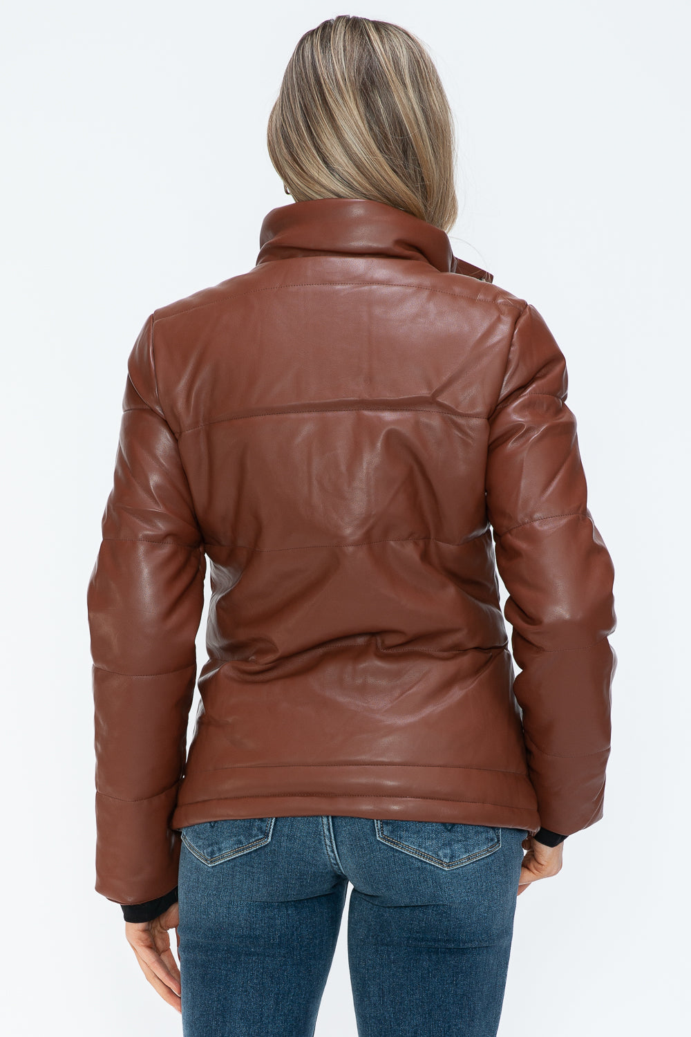 YMI Cozy Perfection Pocketed Zip Up Turtleneck Puffer Jacket in Brandy