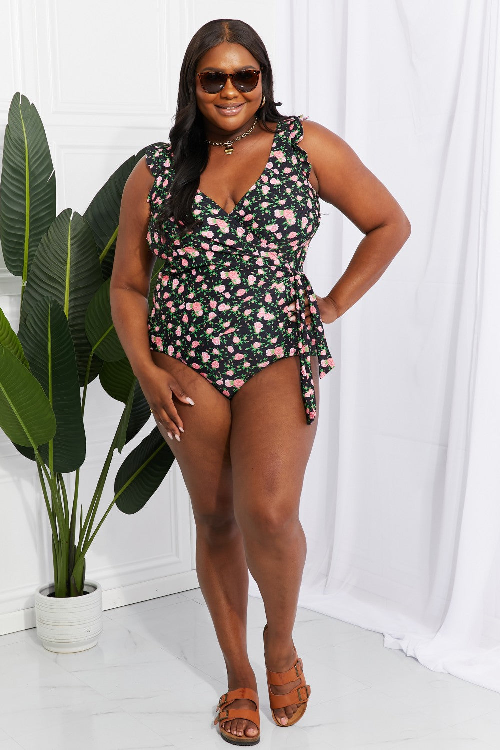 Marina West Swim Float On Ruffle Faux Wrap One-Piece in Floral