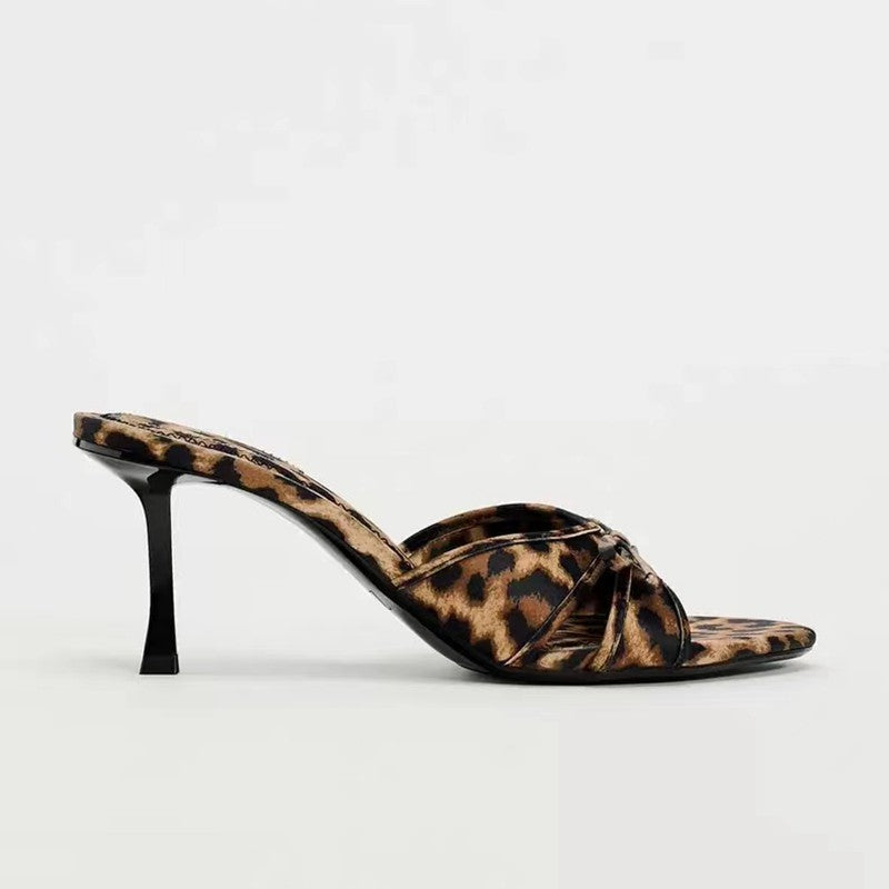 Here, Kitty Bow Leopard Kitten Heel Sandals